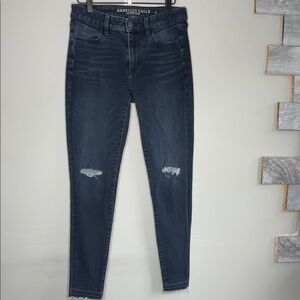 American Eagle Outfitters Women's Distressed Dark Blue Skinny Jeans